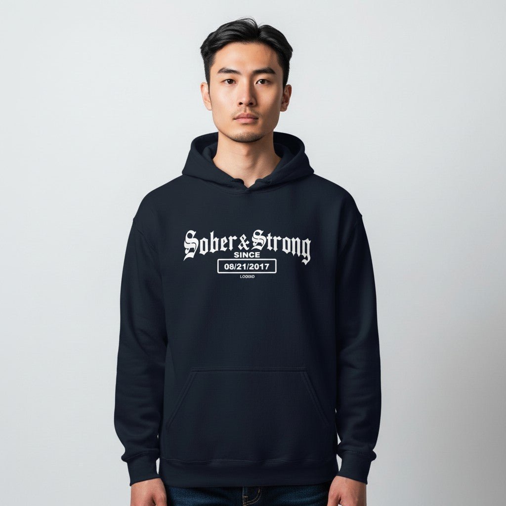 Recovery Hoodie | Men’s Old School Sober Hoodie with Custom Date