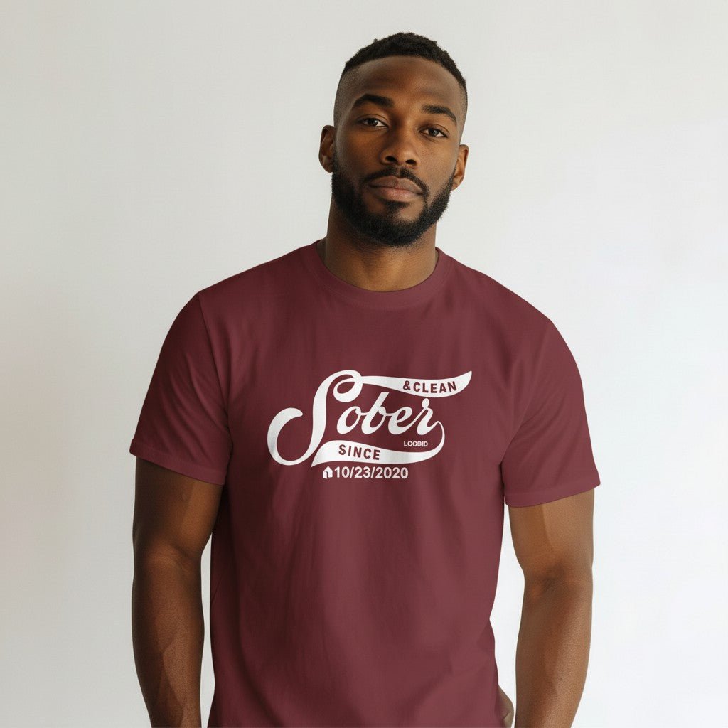 Mens Sober Since T-Shirt w/ Personalized Sobriety Date