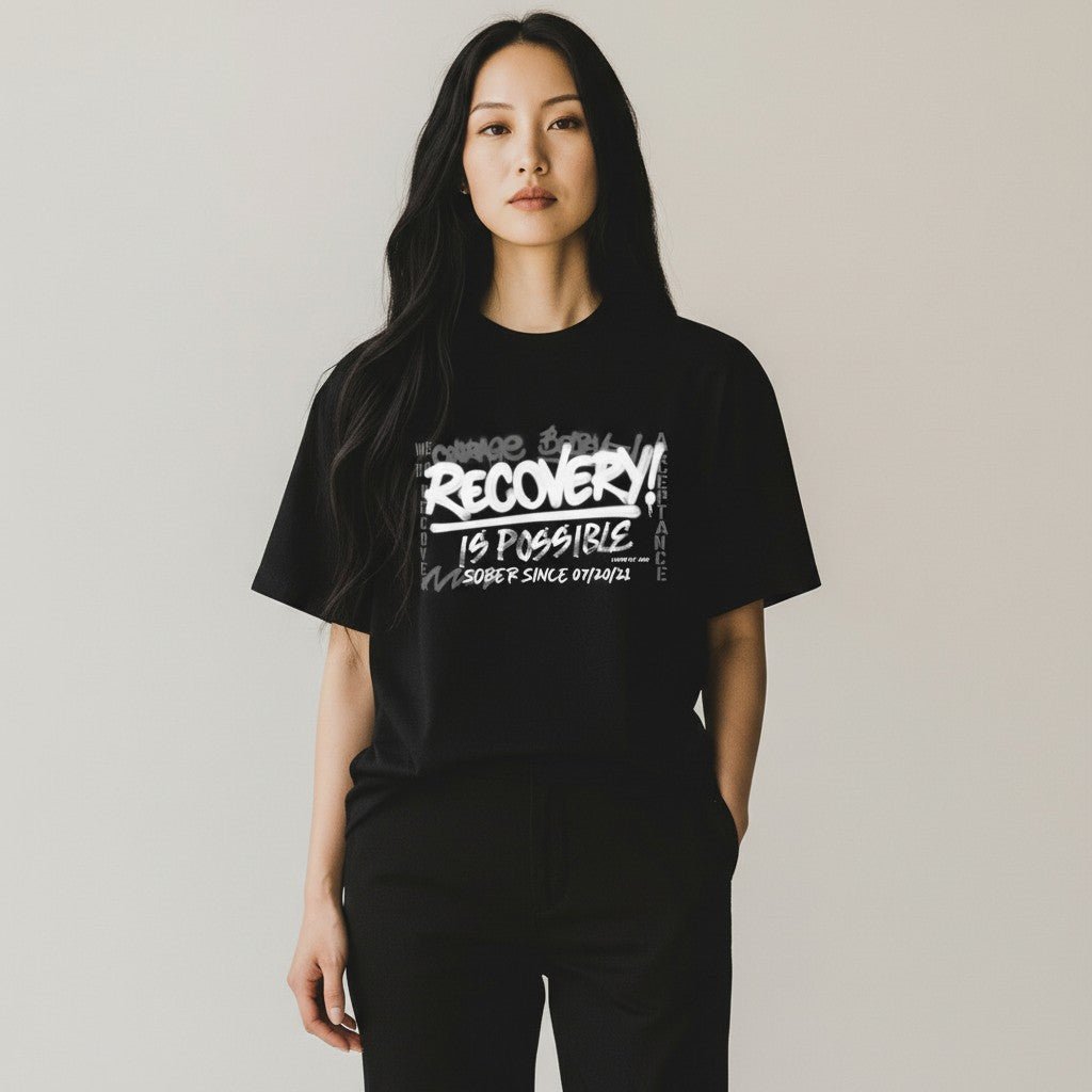 Sober T Shirt | Women's Recovery Is Possible Tee with Personalized Sobriety Date