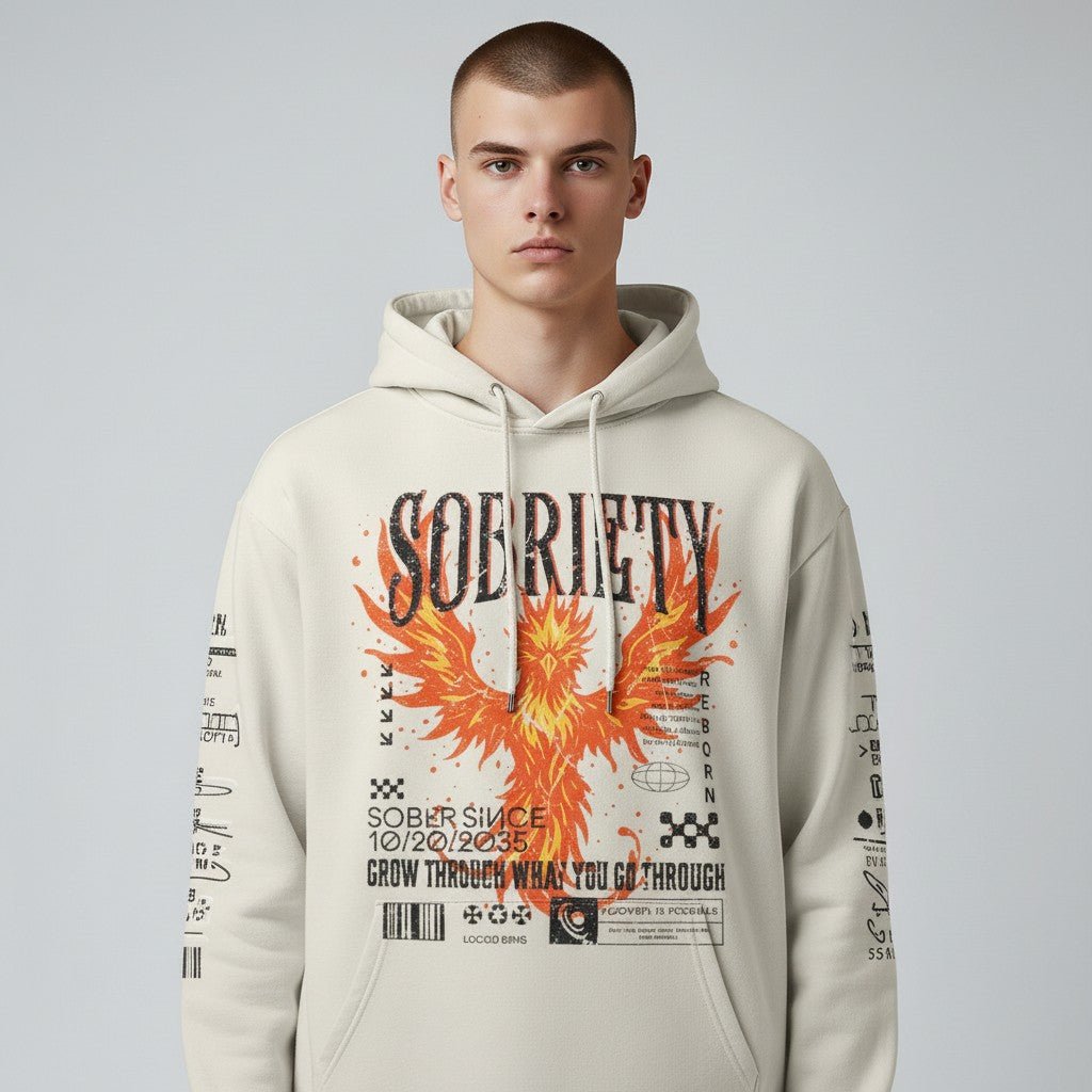Cream Phoenix Reborn Recovery Hoodie ULTRA Premium Garment Dyed | Sober Hoodie Limited Edition