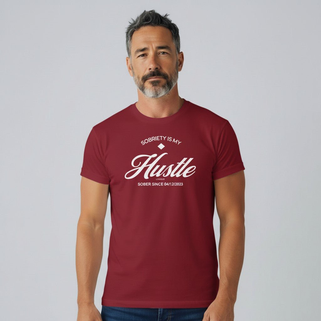 Hustle Men's Relaxed T-Shirt w/Personalize Sober Date