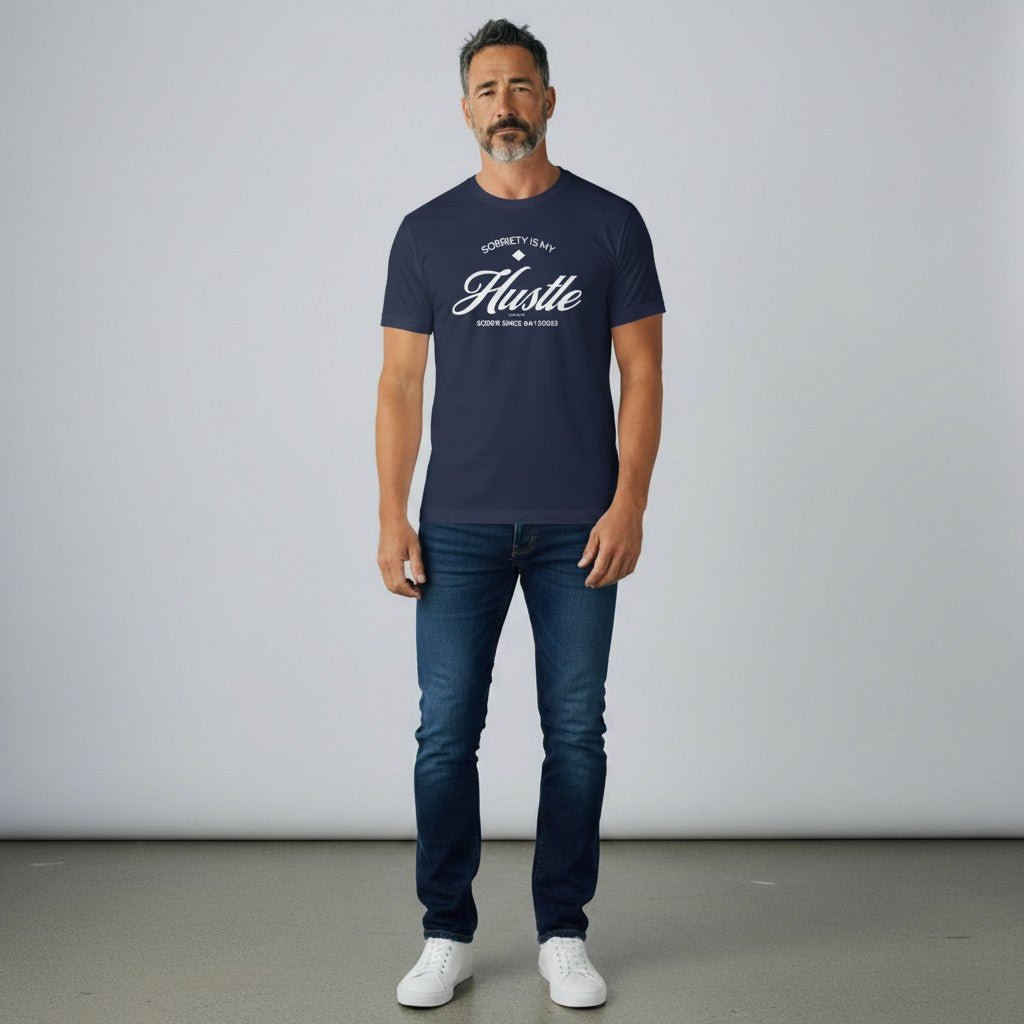 Hustle Men's Relaxed T-Shirt w/Personalize Sober Date