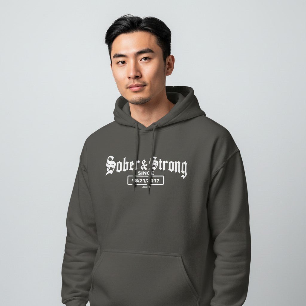 Recovery Hoodie | Men’s Old School Sober Hoodie with Custom Date