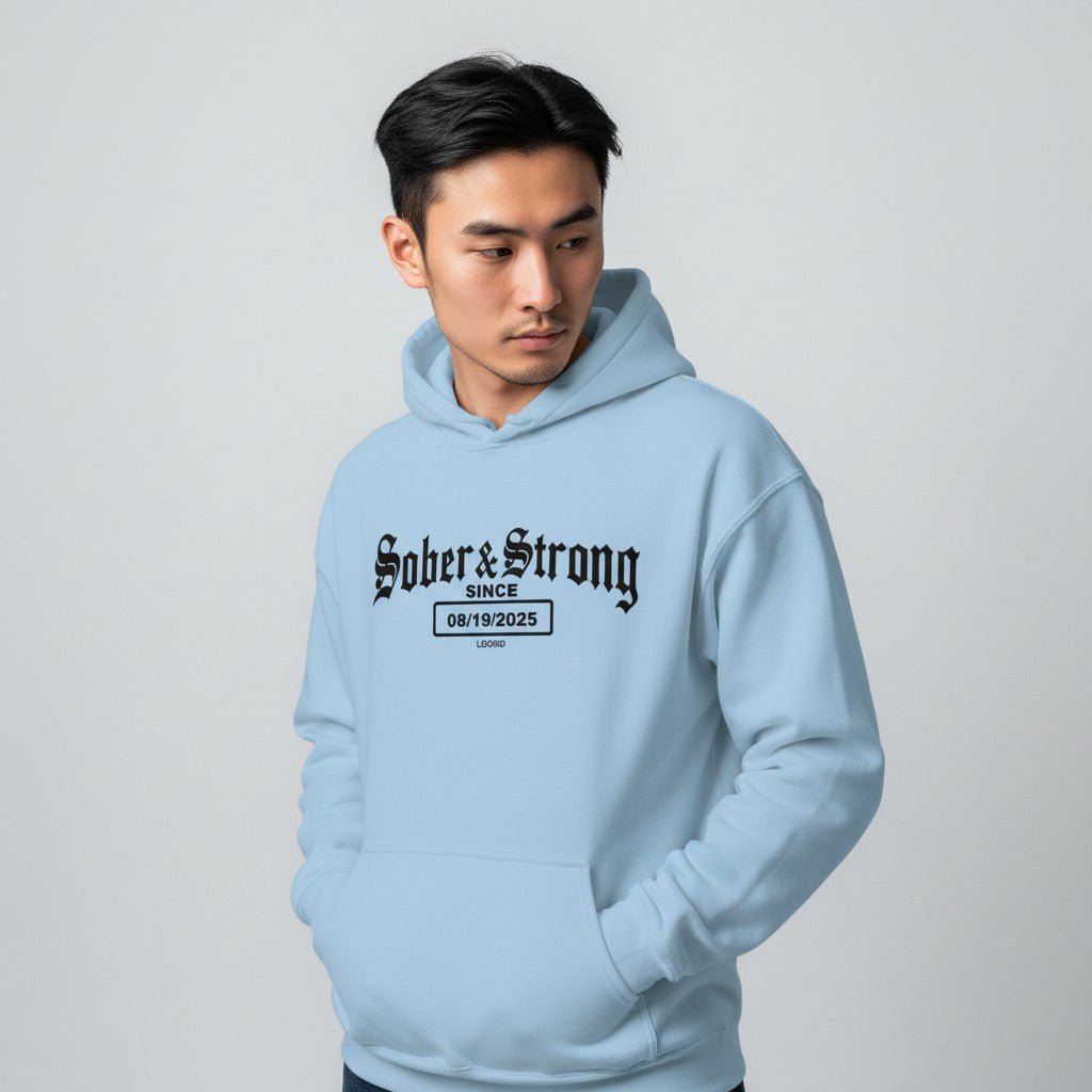 Recovery Hoodie | Men’s Old School Sober Hoodie with Custom Date