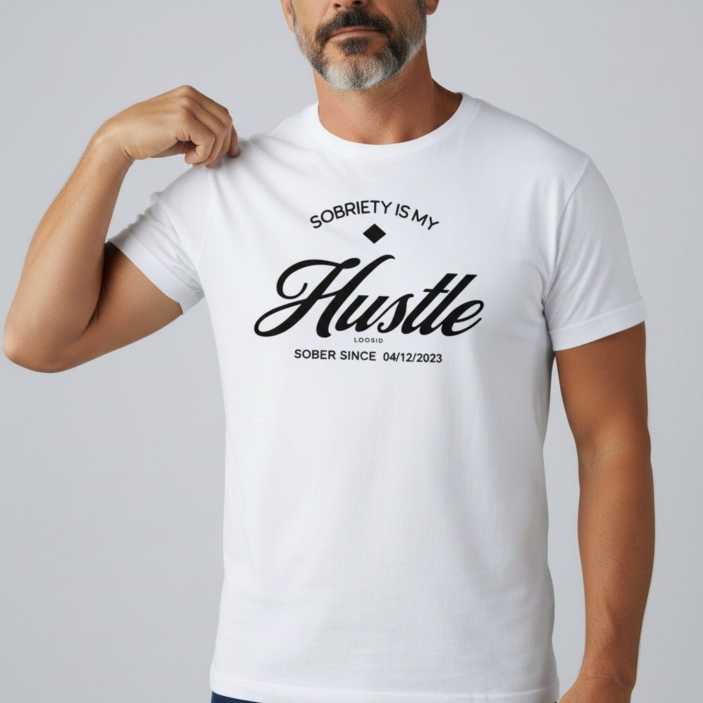 Hustle Men's Relaxed T-Shirt w/Personalize Sober Date