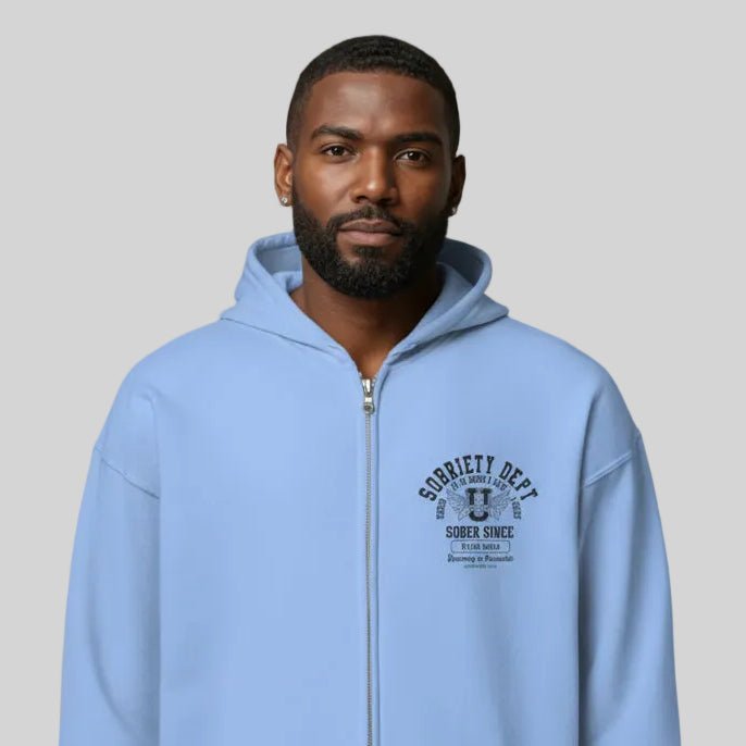 Recovery Hoodie | Sobriety Dept 24/7 Zip Hoodie with Custom Date