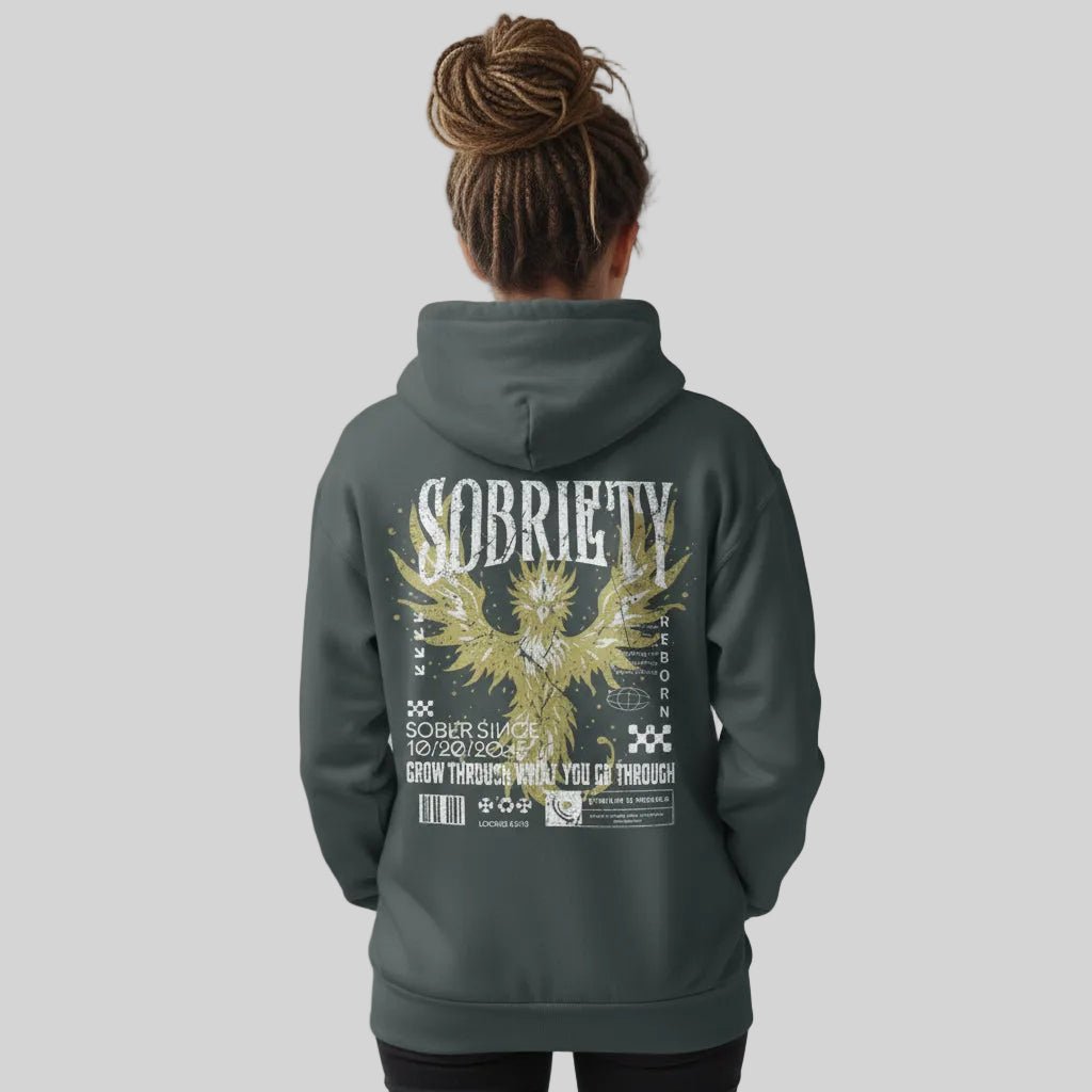 Navy Phoenix Reborn Recovery Front & Back Print Hoodie Limited Edition | Sober Hoodie