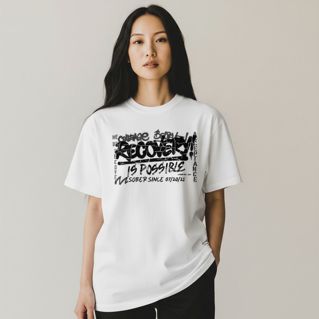 Sober T Shirt | Women's Recovery Is Possible Tee with Personalized Sobriety Date