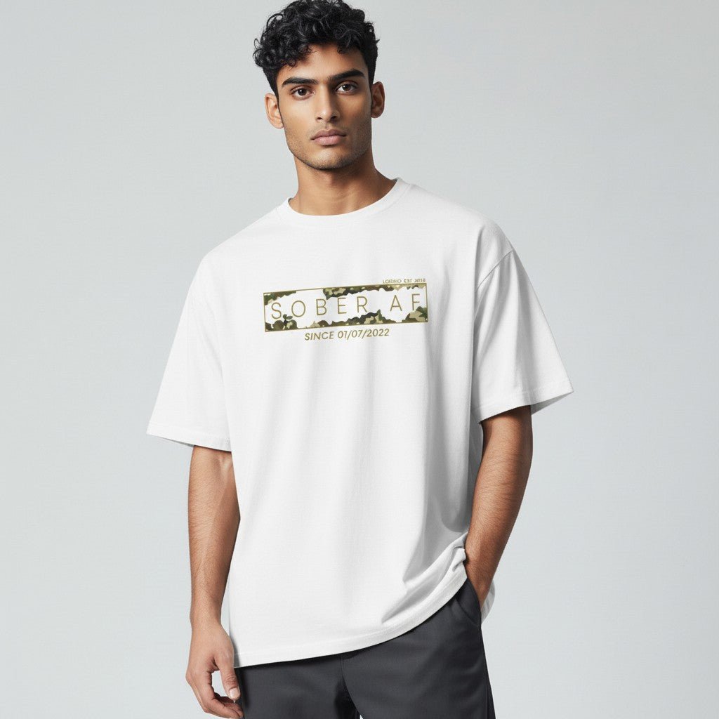 Sober T Shirt | Men’s Sober AF Camo Tee with Personalized Date