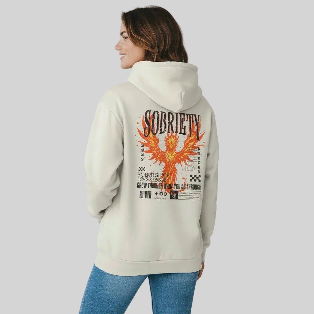 Cream Phoenix Reborn | Front & Back Print Sober Hoodie Limited Edition