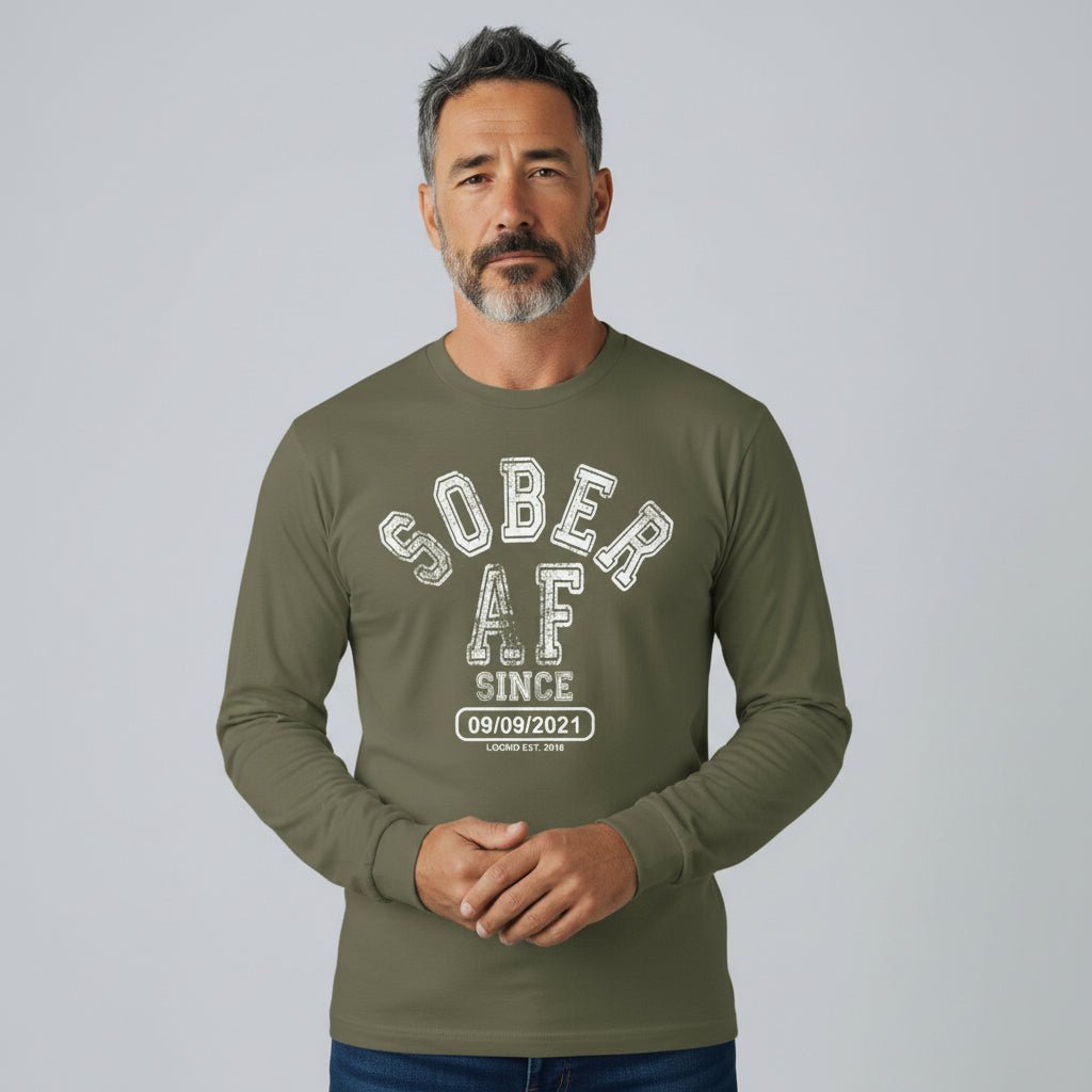 Men's Sober AF Since Long Sleeve T-shirt with Custom Sobriety Date