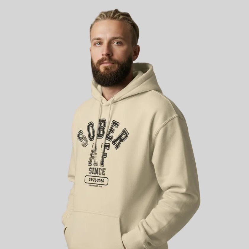 Recovery Hoodie | Sober AF Since Hoodie with Custom Sobriety Date