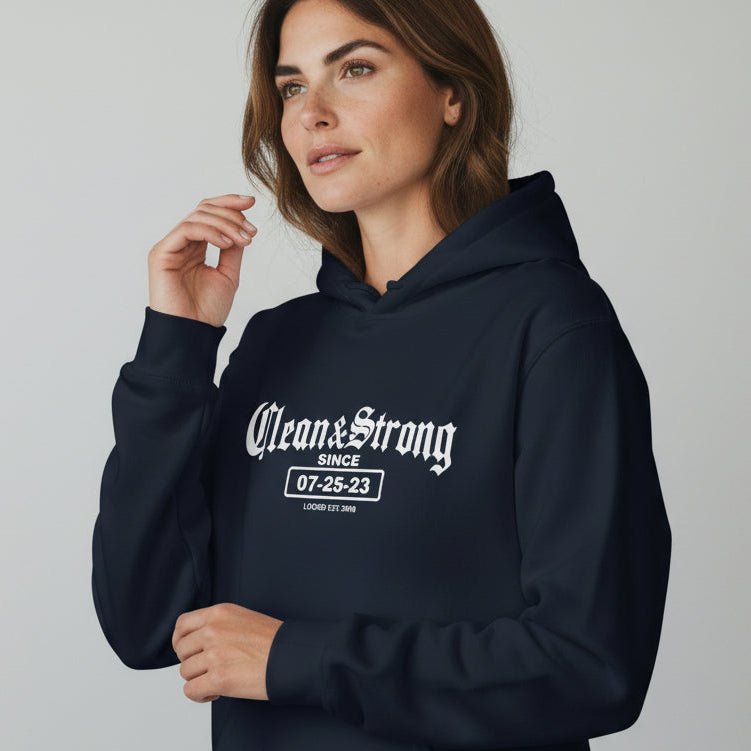 Recovery Hoodie | Women’s Old School Clean & Strong Hoodie with Custom Date