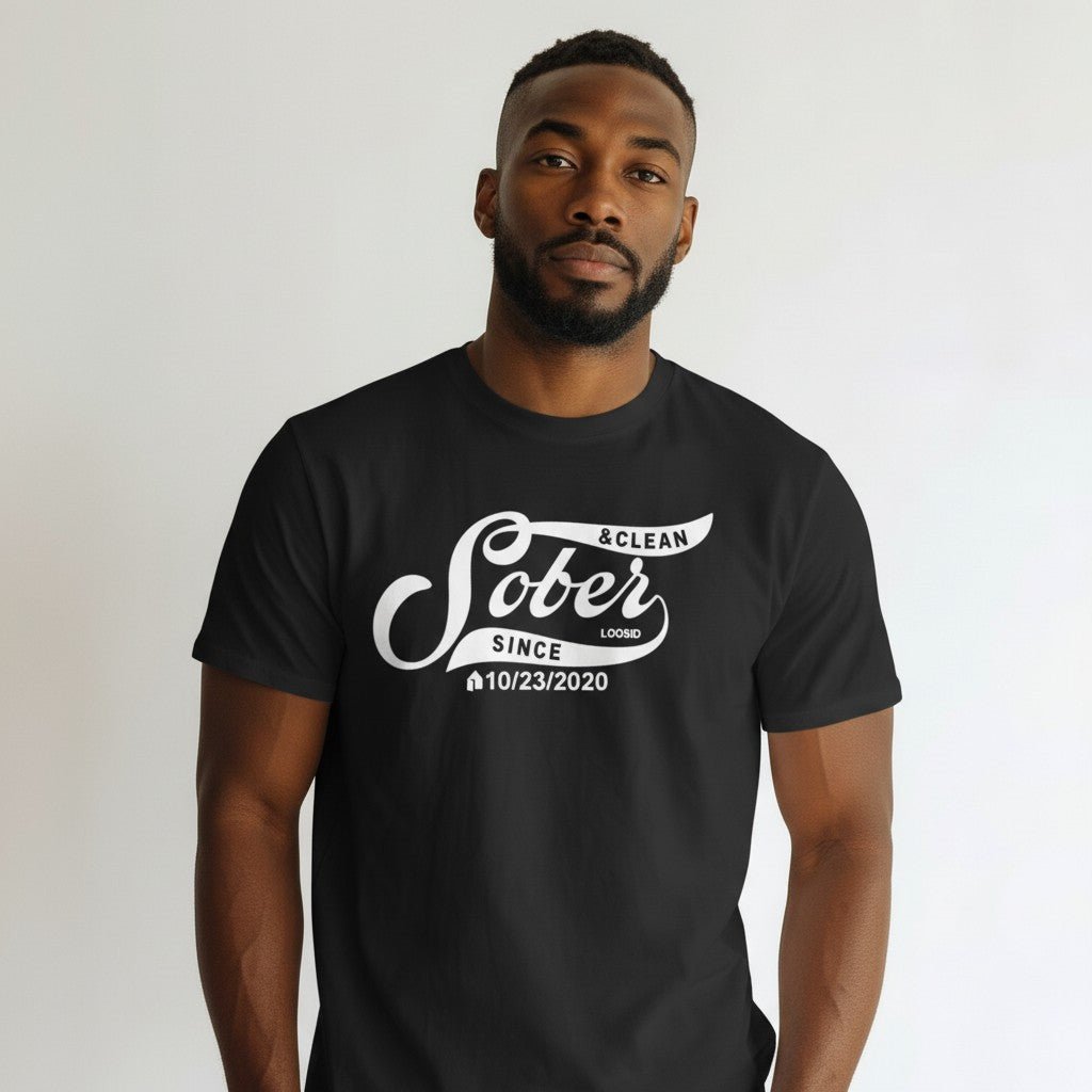 Mens Sober Since T-Shirt w/ Personalized Sobriety Date