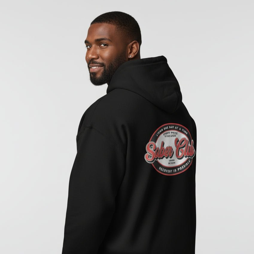 Sober Club Badge Unisex Zip Hoodie Front and Back Print Hoodie with Custom Sobriety Date (Front & Back)