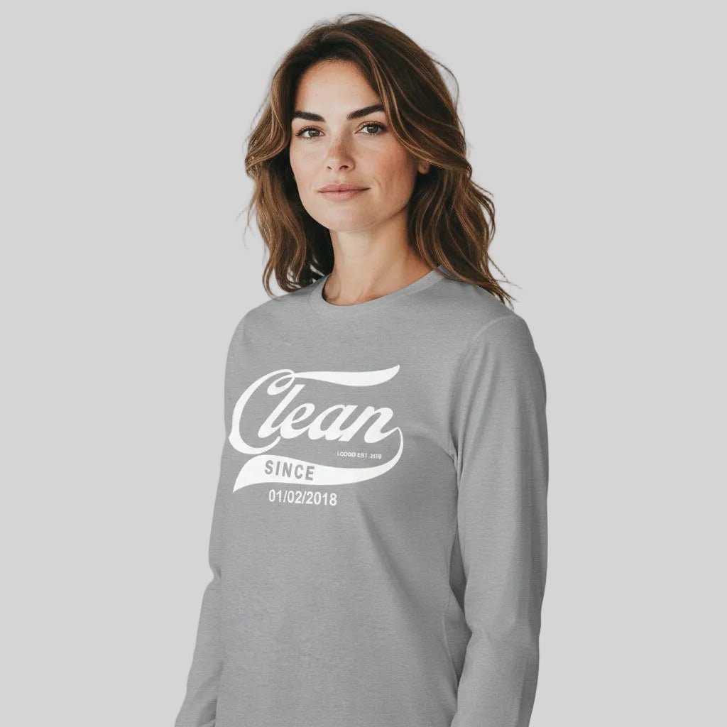 Clean Since Long Sleeve Sober T Shirt flat lay styled image (view 13)