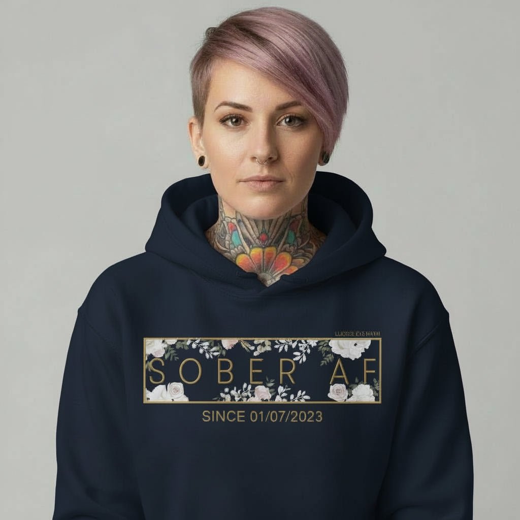 Recovery Hoodie | Women's Sober AF Flower Hoodie with Custom Date
