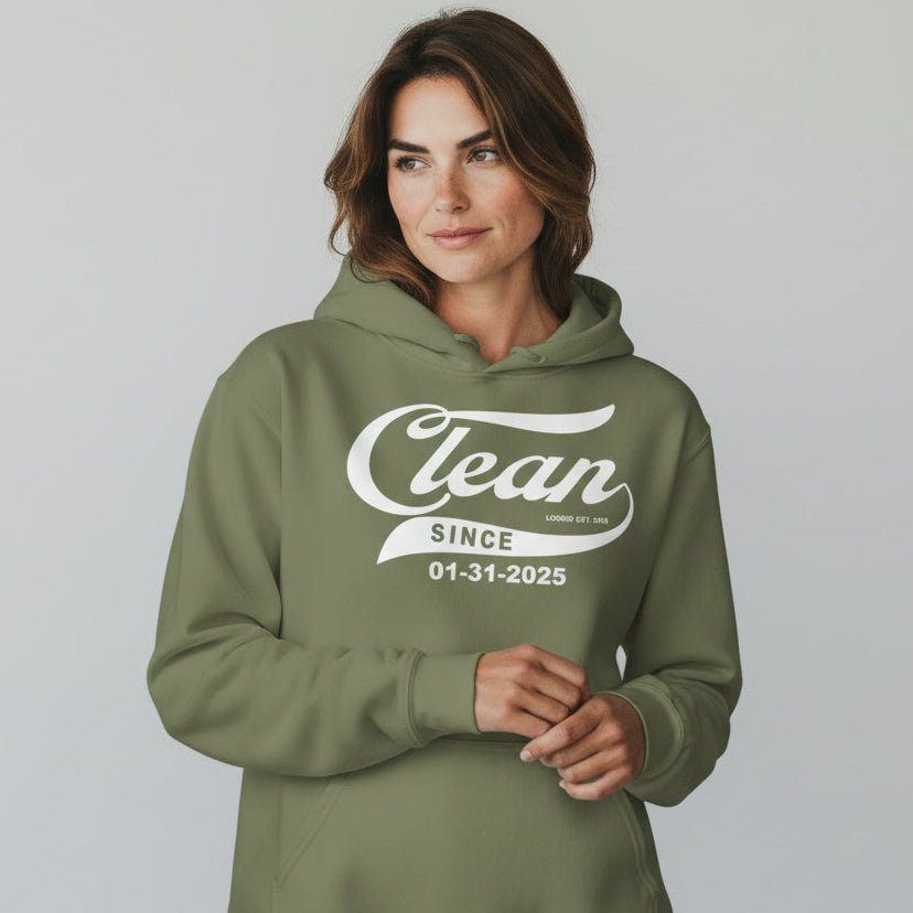Clean Since Sober Recovery Hoodie close-up view (view 12)