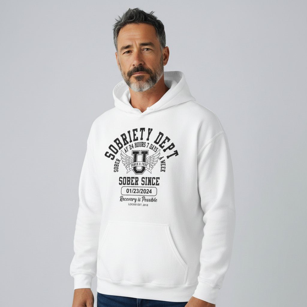 Recovery Hoodie | Sobriety Dept Hoodie with Custom Sobriety Date