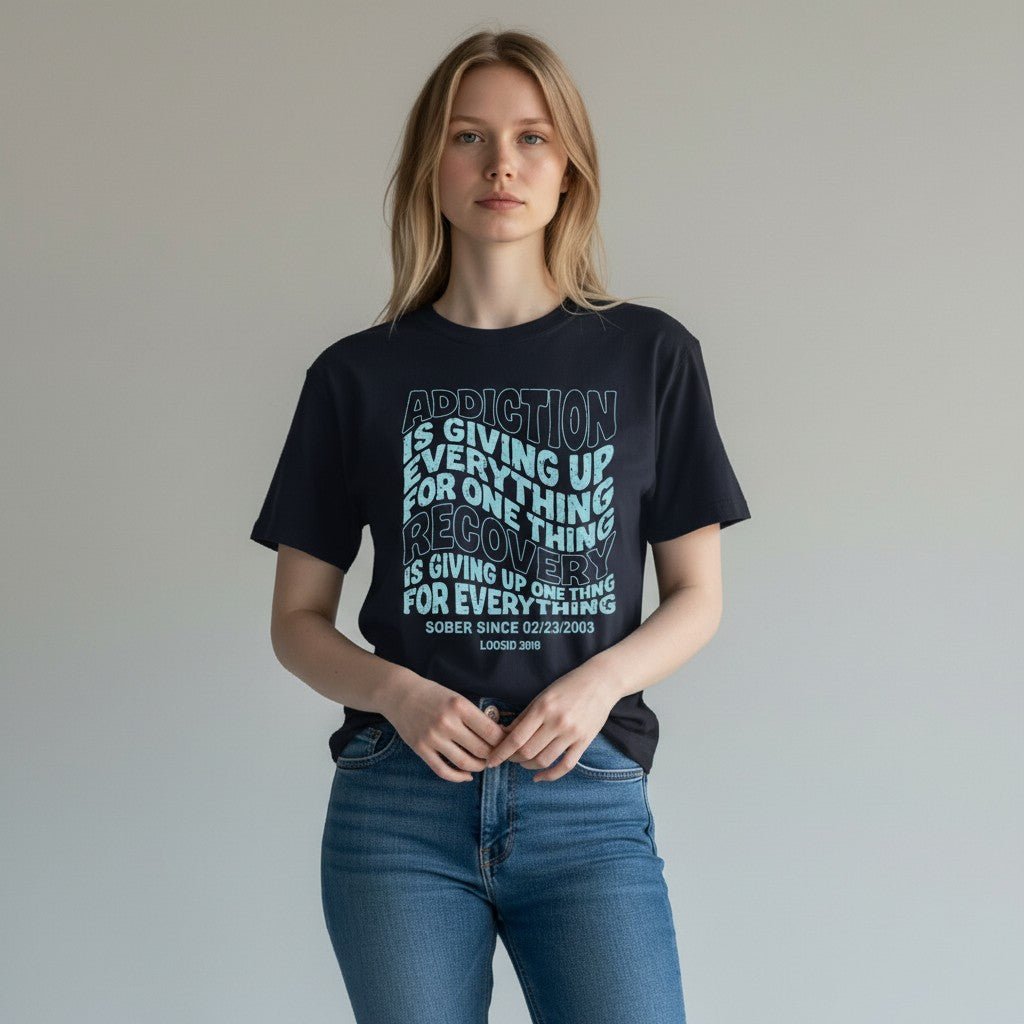 Recovery T-shirt | Men's Addiction is Giving up T-shirt with Personalized Date