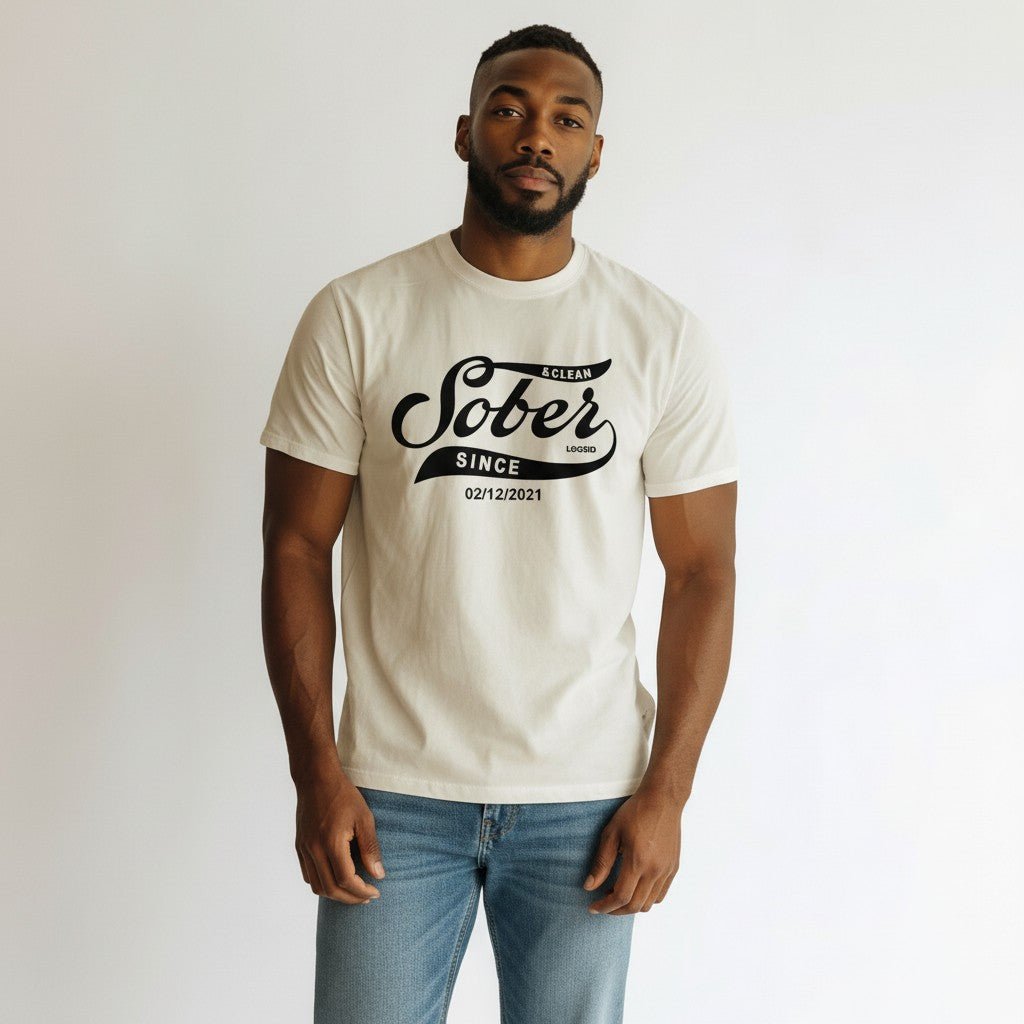 Mens Sober Since T-Shirt w/ Personalized Sobriety Date