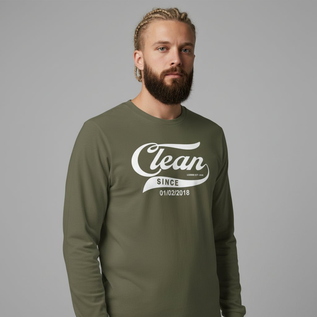 Men's Clean & Sober Long Sleeve T-shirt with Custom Sobriety Date