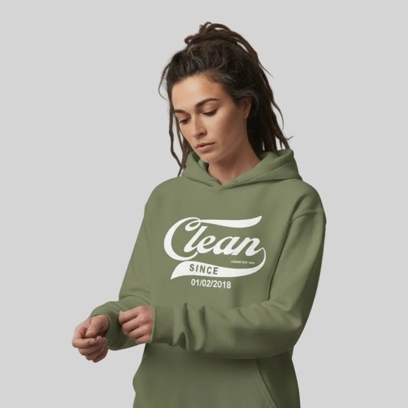 Clean Since Hoodie with Date Recovery Hoodie flat lay styled image (view 43)