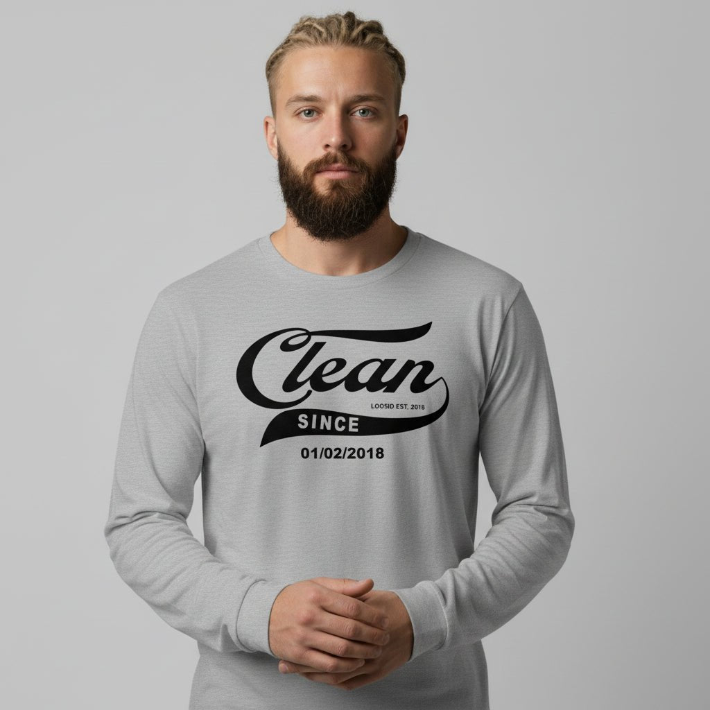 Men's Clean & Sober Long Sleeve T-shirt with Custom Sobriety Date