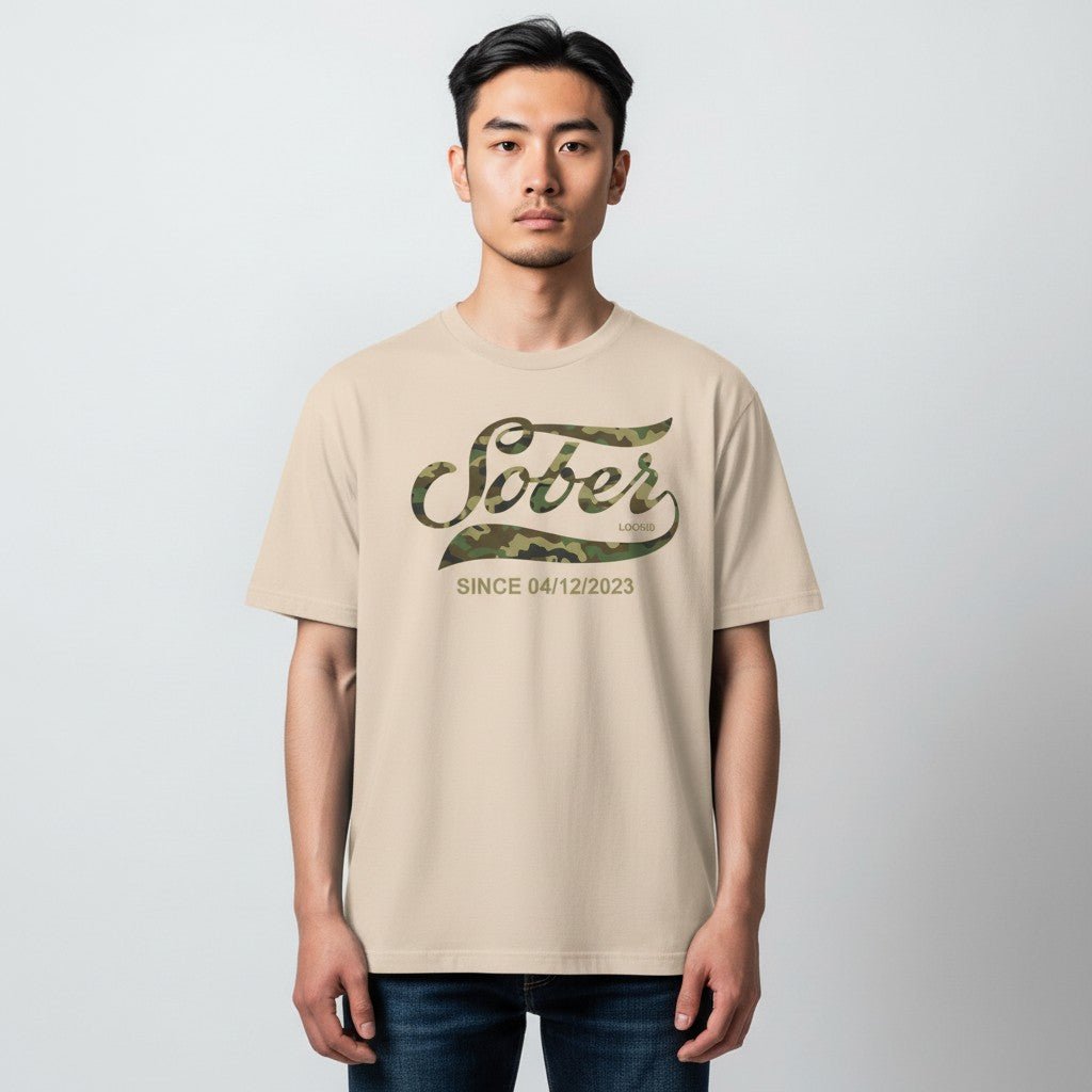 Sober T Shirt | Sober Since Camo Tee with Personalized Date