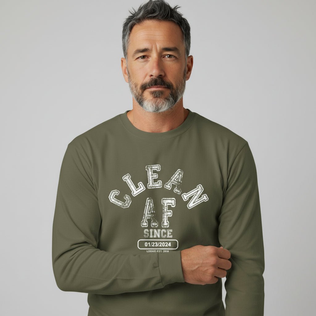 Clean AF Since Long Sleeve Sober T Shirt back view (view 17)