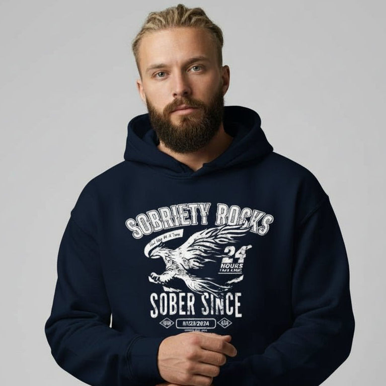 Sobriety Rocks | Men's Sober Since Hoodie with Custom Sobriety Date