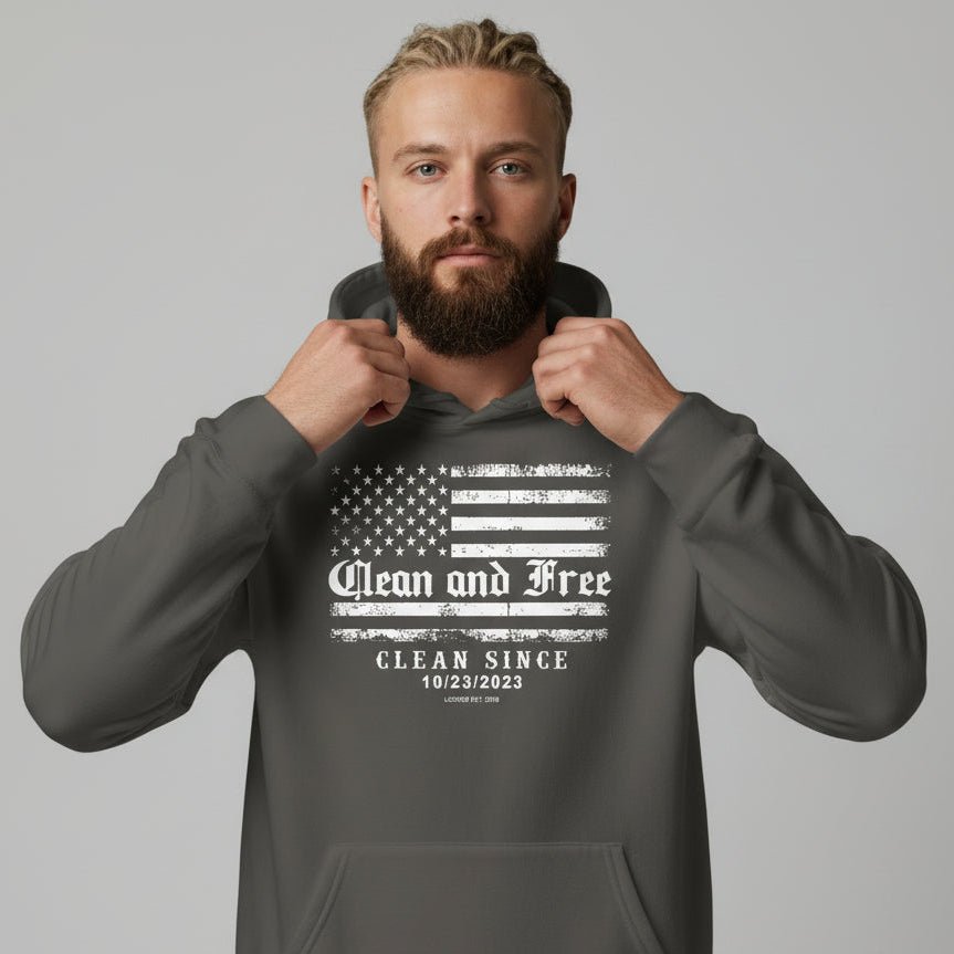 Clean and Free Custom Recovery Date Recovery Hoodie close-up view (view 12)