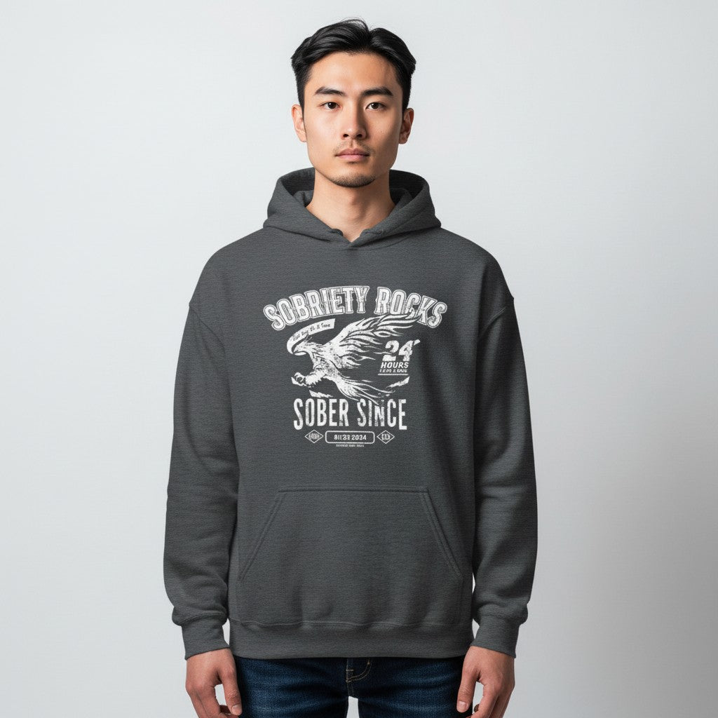 Sobriety Rocks | Men's Sober Since Hoodie with Custom Sobriety Date