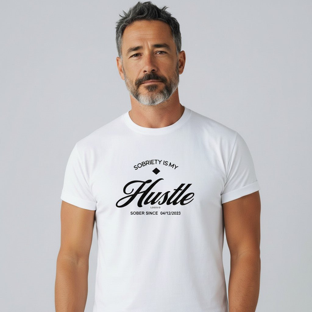 Hustle Men's Relaxed T-Shirt w/Personalize Sober Date