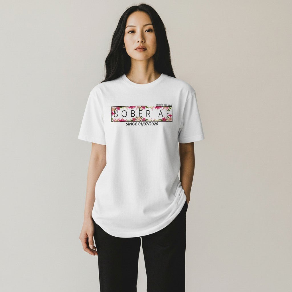 Sober T Shirt | Women’s Sober AF Tee with Custom Sobriety Date in Pastel Colors