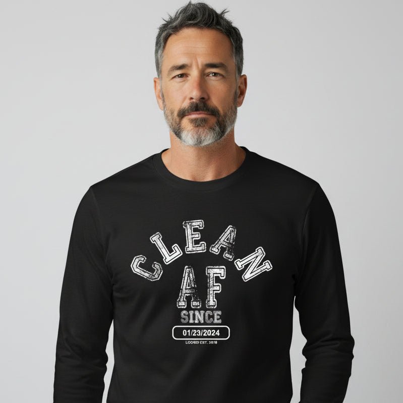Clean AF Since Long Sleeve Sober T Shirt lifestyle view (view 5)