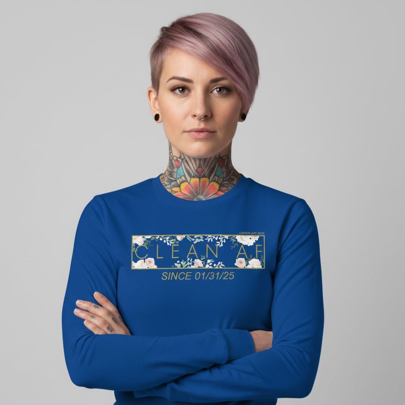 Clean AF Flower Long Sleeve Sober T Shirt back view (view 17)