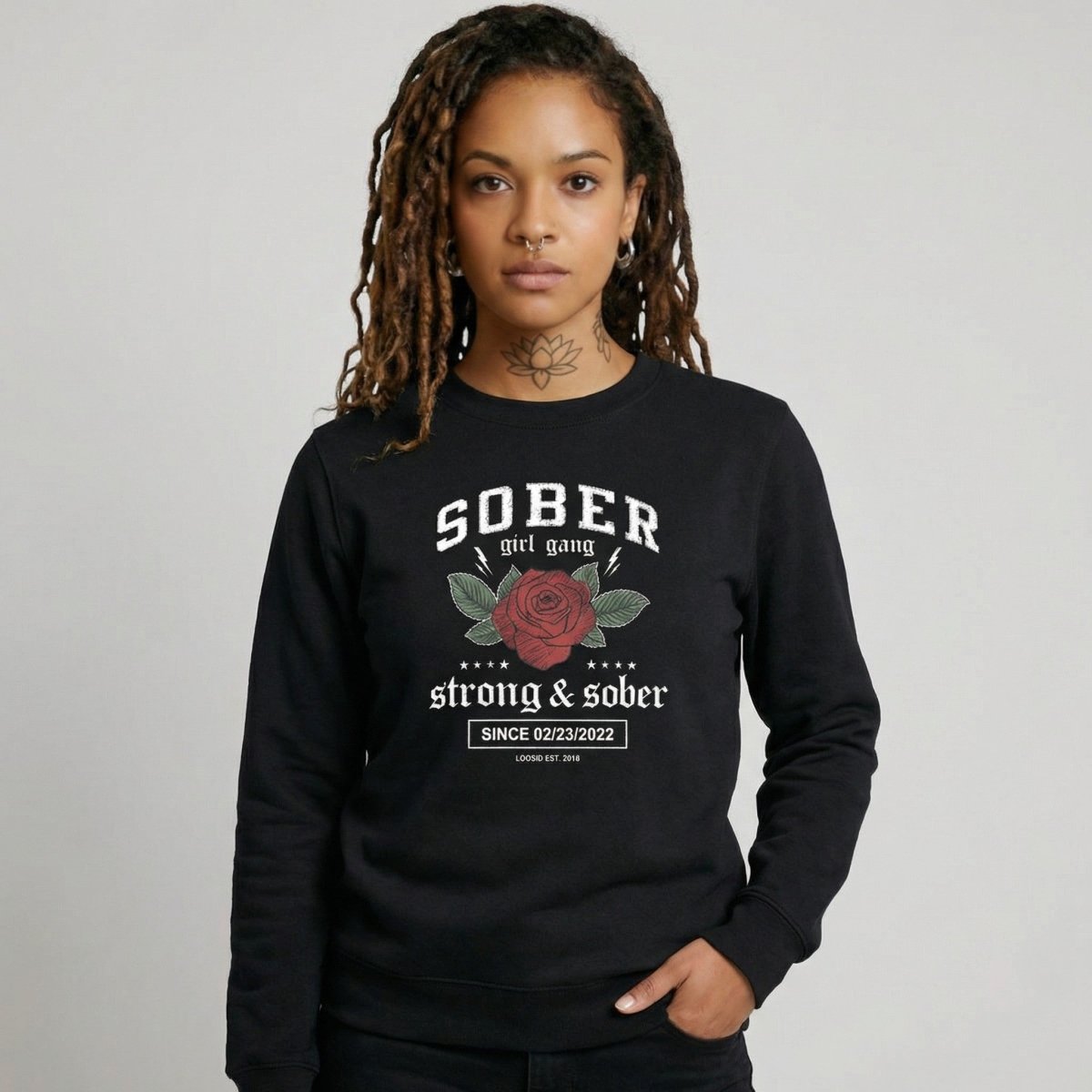 SOBER Girl Gang Strong & Sober Recovery Hoodie back view (view 7)