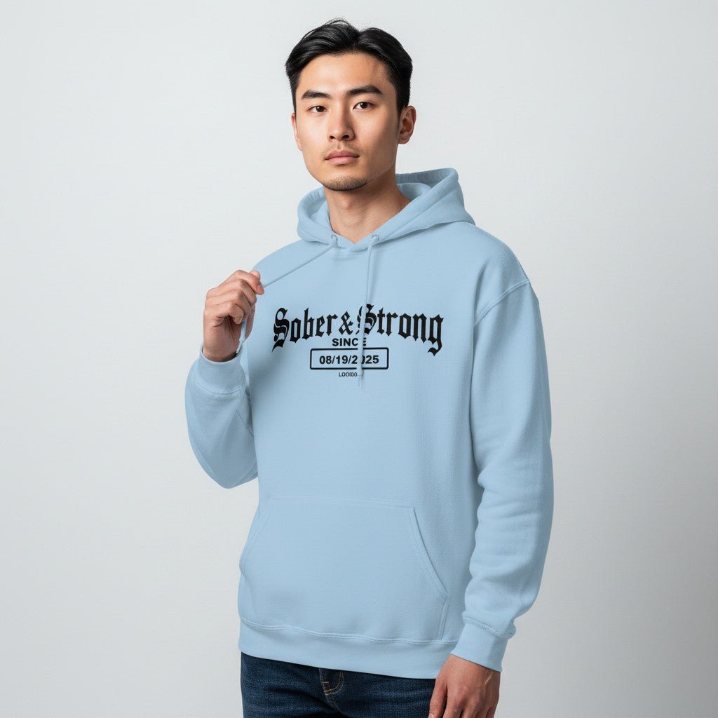Recovery Hoodie | Men’s Old School Sober Hoodie with Custom Date