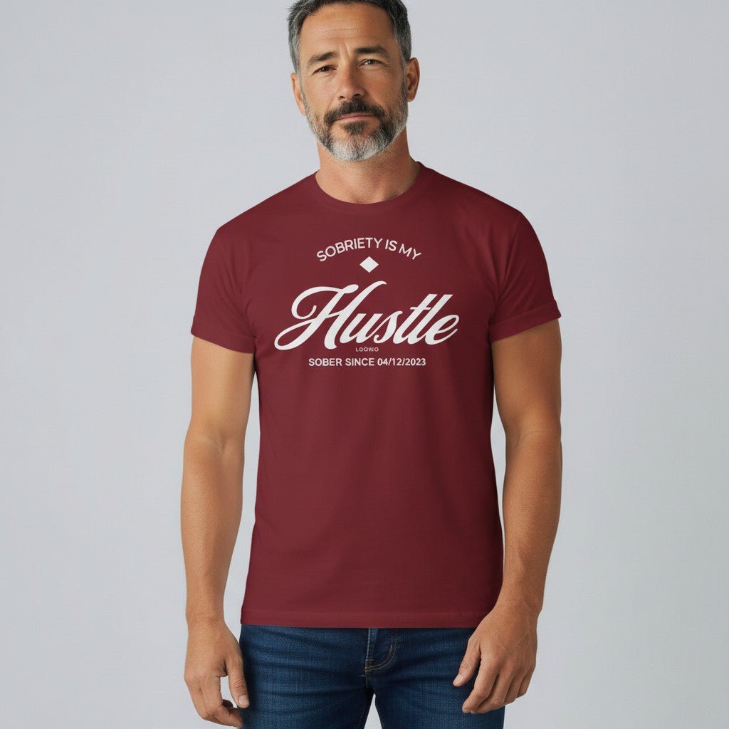 Hustle Men's Relaxed T-Shirt w/Personalize Sober Date