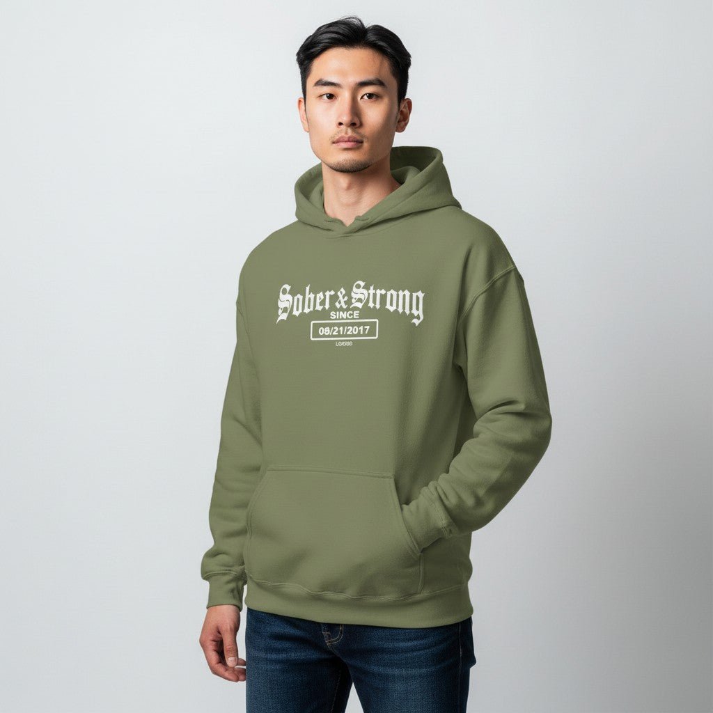Recovery Hoodie | Men’s Old School Sober Hoodie with Custom Date