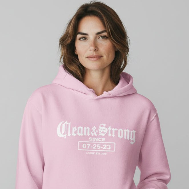 Recovery Hoodie | Women’s Old School Clean & Strong Hoodie with Custom Date