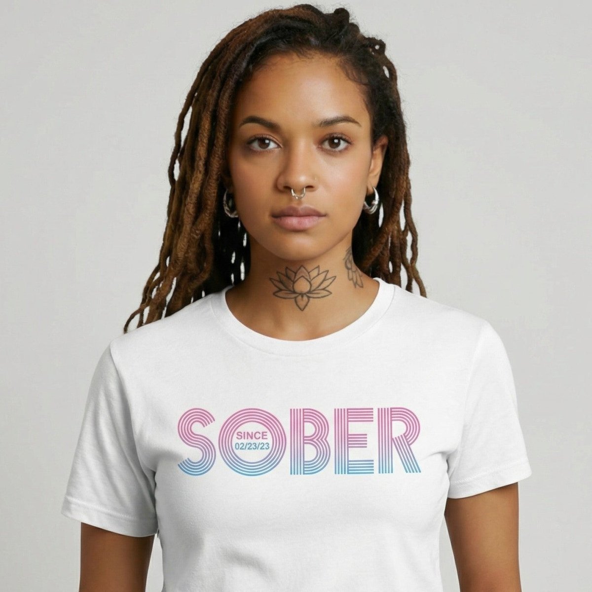 Women's Retro Sober Since T-Shirt w/ Personalized Sobriety Date