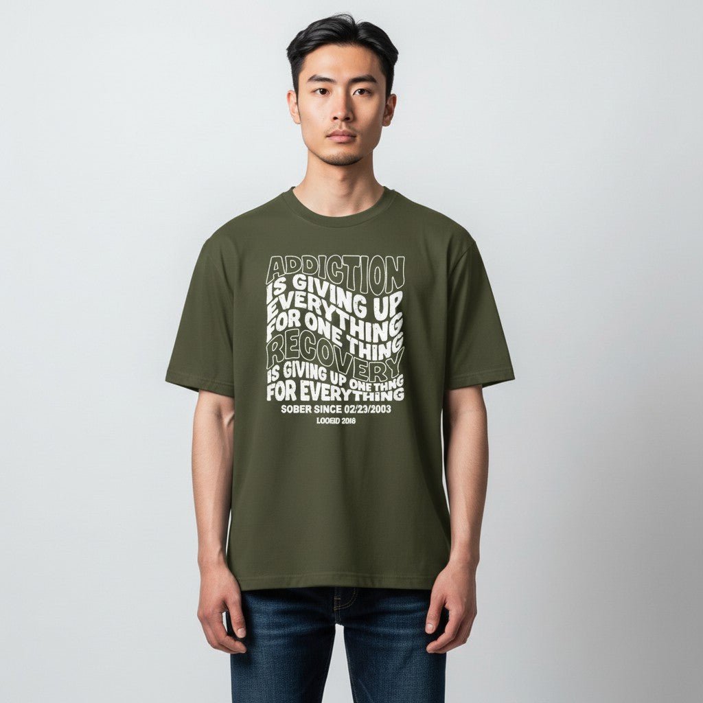Recovery T-shirt | Men's Addiction is Giving up T-shirt with Personalized Date
