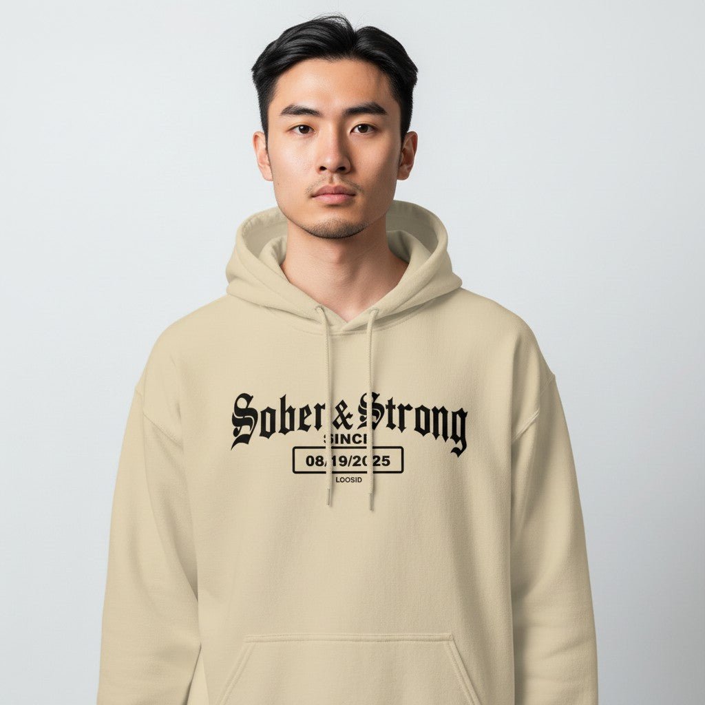 Recovery Hoodie | Men’s Old School Sober Hoodie with Custom Date