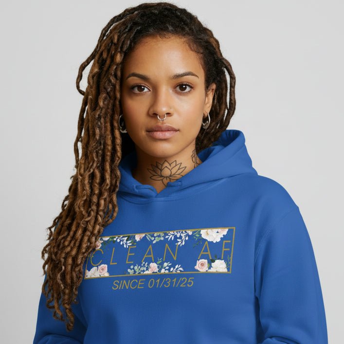 Recovery Hoodie | Women's Clean AF Flower Hoodie with Custom Date