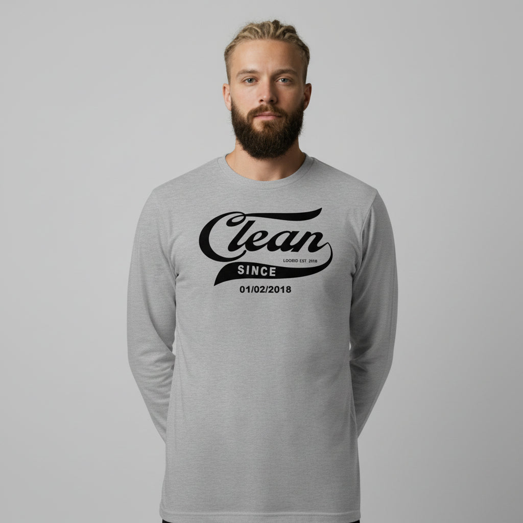 Men's Clean & Sober Long Sleeve T-shirt with Custom Sobriety Date