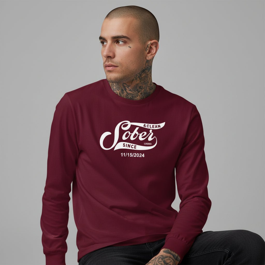 Men's Sober Since Long Sleeve T-shirt w/ Custom Sobriety Date