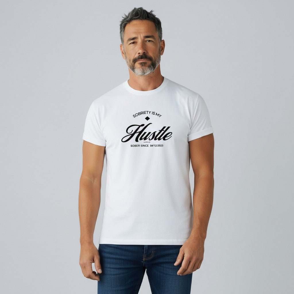 Hustle Men's Relaxed T-Shirt w/Personalize Sober Date