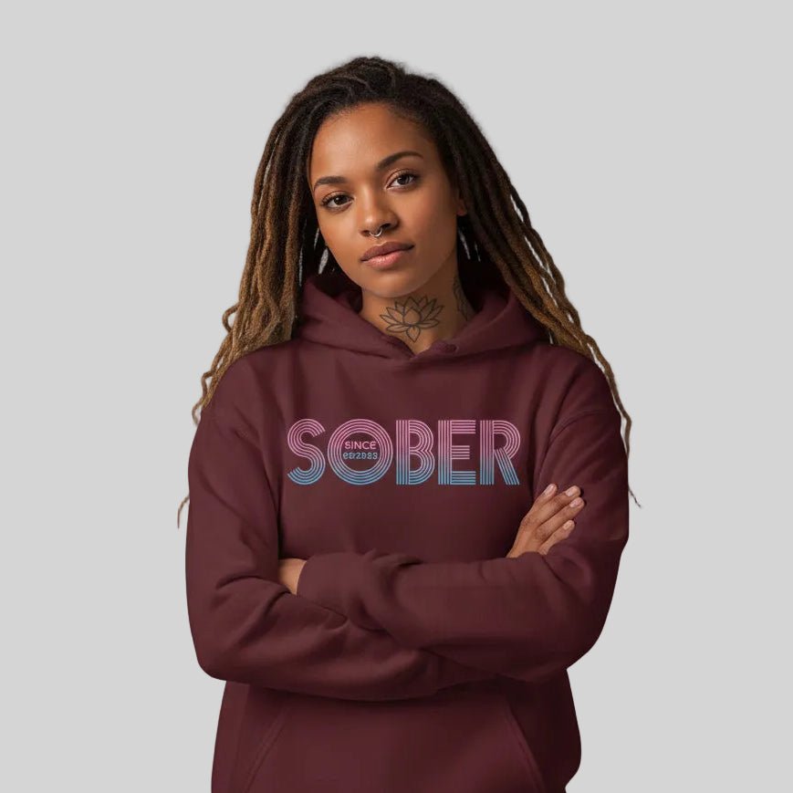 Recovery Hoodie | Retro Sobriety Date Hoodie with Personalized Date